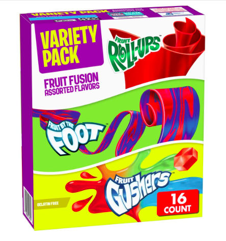 Fruit Roll-Ups, Fruit by the Foot, Gushers, Snacks Variety Pack 18 count
