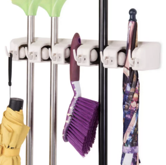 Costway White Wall Mounted Mop & Broom 5-Position Hanger