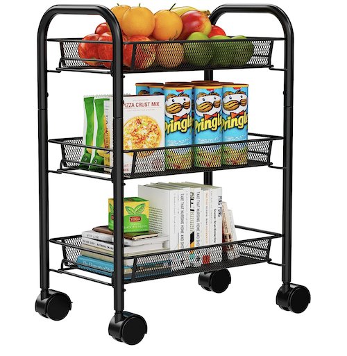 Pipishell 3-Tier Mesh Wire Rolling Utility Cart