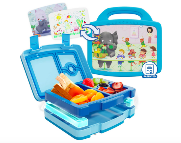 Insulated Bento Lunch Box with Art Inserts and Cooler Compartment for Ice Packs