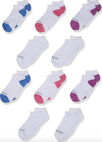 Fruit of the Loom Girls' 10-Pair Everyday Soft No Show Socks 