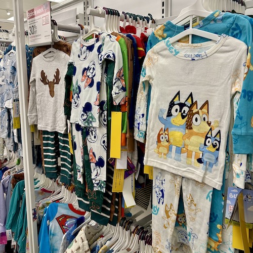 Bluey 4-Piece Pajama Sets at Target on rack