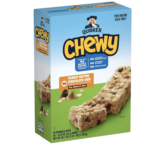 Quaker Chewy Granola Bars, Peanut Butter Chocolate Chip, 58 Count