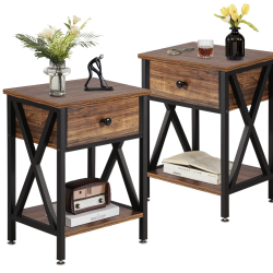 VECELO Night Stands for Bedroom Nightstand Bedside End Tables with Drawer Storage, (Set of 2)