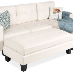 Tufted Faux Leather 3-Seat L-Shape Sectional Sofa Couch Set