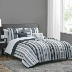 Mainstays Black and White Stripe 10 Piece Bed in a Bag with Sheets