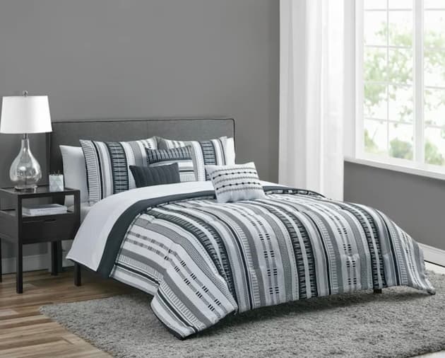 Mainstays Black and White Stripe 10 Piece Bed in a Bag with Sheets
