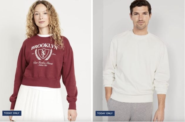 Old Navy: Sweatshirts for the Family as low as $10 today!