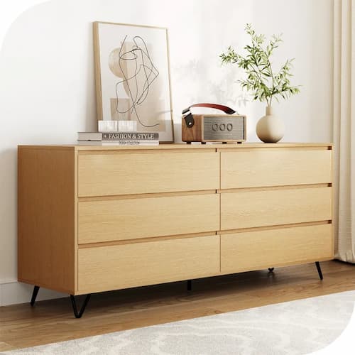 Émilie 63" Modern 6-Drawer Double Low Dresser With Metal Legs