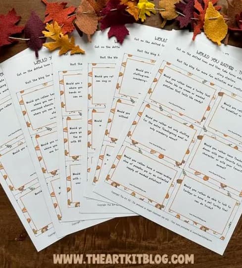 Free Printable Thanksgiving Would You Rather Questions for Kids