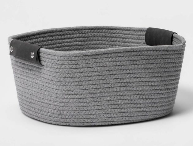 13" Half Coiled Rope Basket Gray