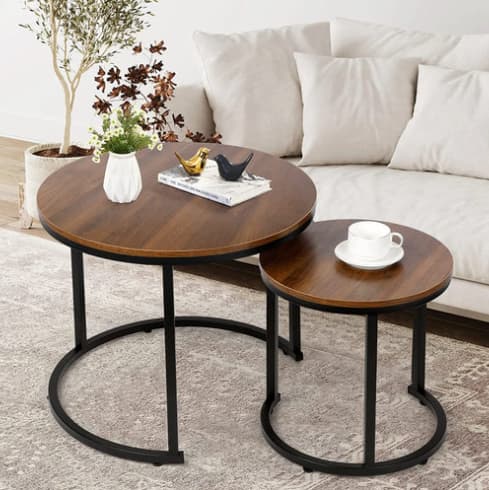 Modern Round Nesting Tables with Metal Frame