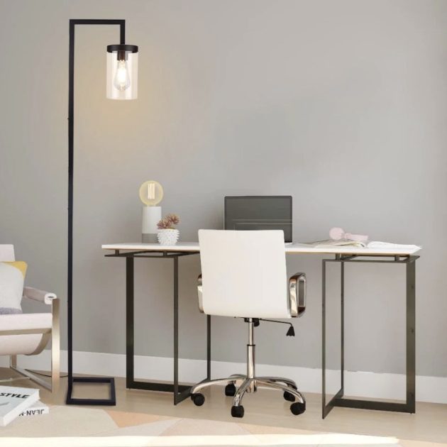 Modern Standing Lamp with Hanging Glass Shade