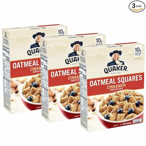 Quaker Oatmeal Squares Breakfast Cereal, Cinnamon, 14.5 Ounce (Pack of 3)