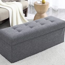 Ornavo Home Foldable Tufted Linen Large Storage Ottoman Bench