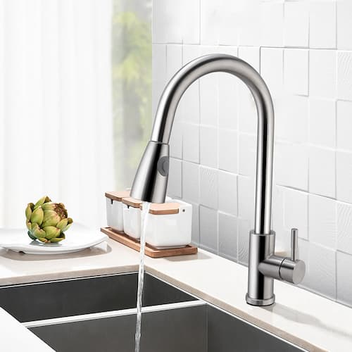 Brushed Nickel Stainless Steel Kitchen Sink Faucet with Pulldown Sprayer