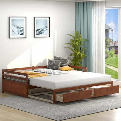 Costway Twin to King Daybed with 2 Drawers Wooden Sofa Bed