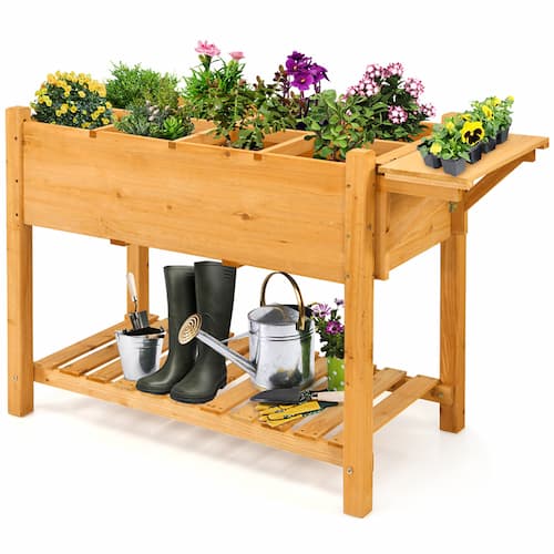 Elevated Planter Box with 8 Grids & Folding Tabletop