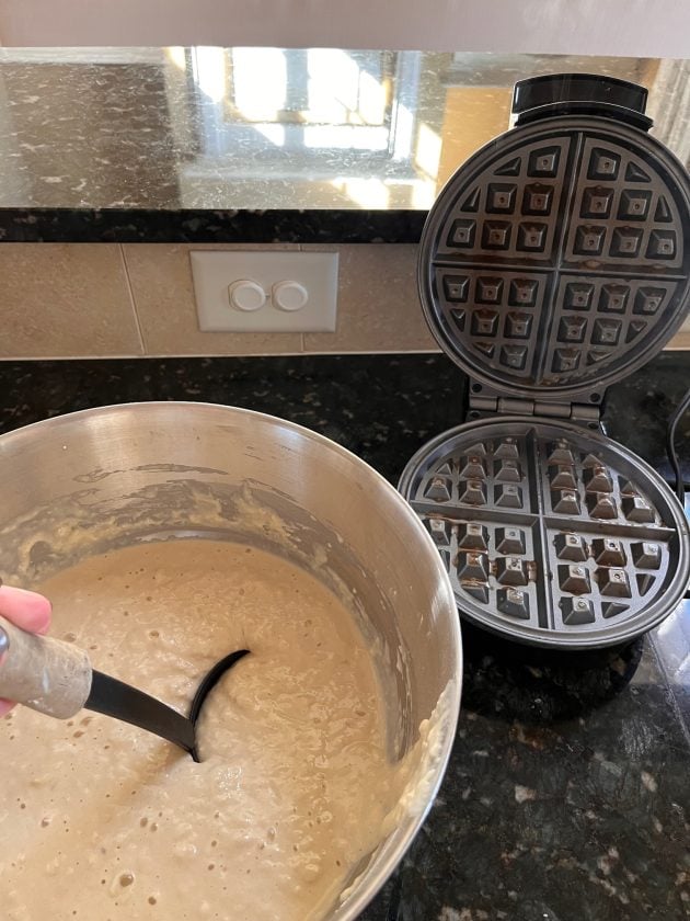 prepping waffle mix
