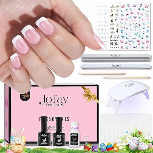 Jofay Fashion French Gel Nail Tips Press-On Nails Gift Bundle 