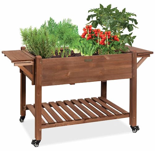 Raised Garden Bed Elevated Wood Planter Box with Folding Side Tables