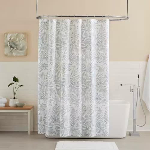 StyleWell Sea Breeze Green and White Botanical Shower Curtain