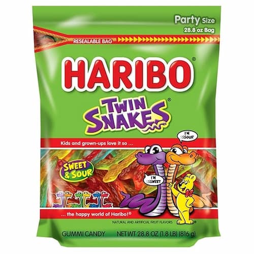 HARIBO Gummi Candy, Twin Snakes, 28.8 oz. Stand Up Bag