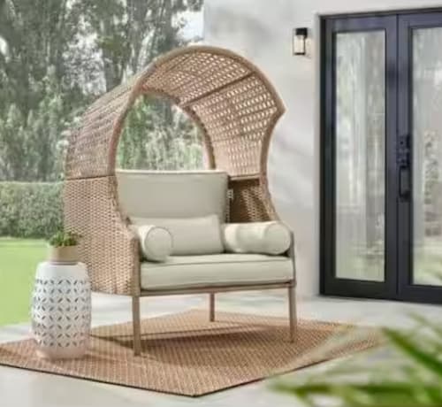 Hampton Bay Richmont Blonde Wicker Outdoor Patio Egg Lounge Chair