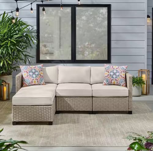Sandpiper Beige Stationary 4-Piece Wicker Patio Sectional Seating Set