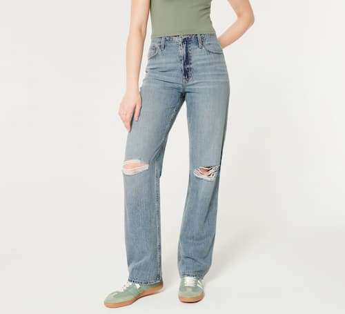 Ultra High-Rise Lightweight Ripped Dad Jeans