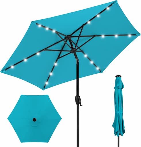 Outdoor 7.5ft Solar Patio Umbrella with Push Button Tilt