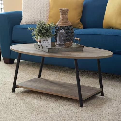 Brown Oval Wood Top Coffee Table with Storage