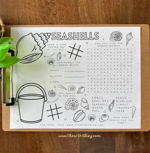 Free Printable Seashell Activity Placemat
