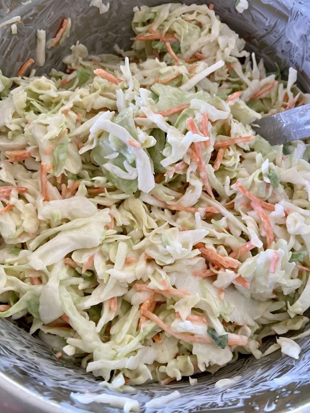 Closeup of coleslaw in bowl