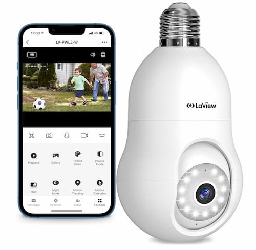 LaView 4MP Light Bulb Indoor Outdoor Wireless Security Camera