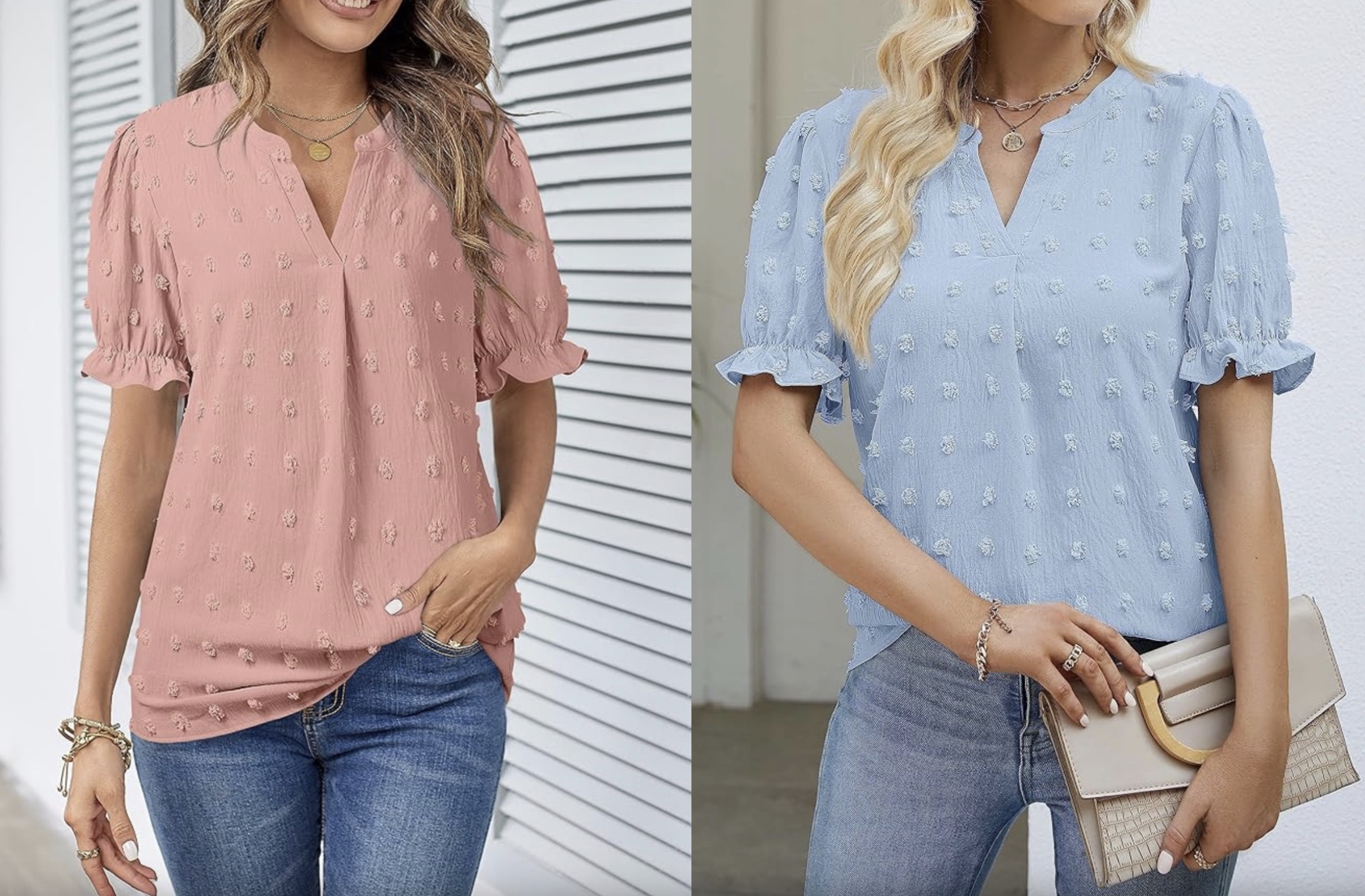 Women's Summer V Neck Puff Sleeve Blouse only $13.49! | Money Saving Mom®