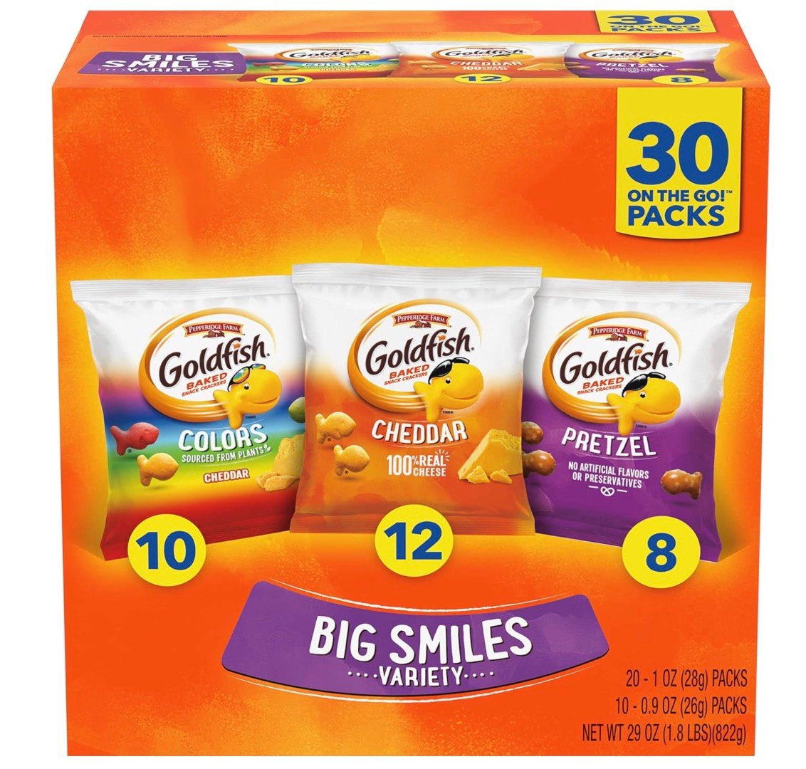 Goldfish Crackers Large Smiles Selection Pack, 30 rely solely $9.11, plus extra!
