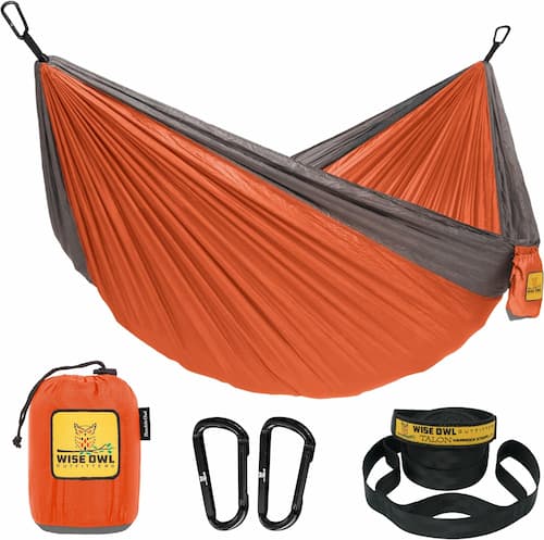 Wise Owl Outfitters Camping Single Hammock in Orange & Grey 
