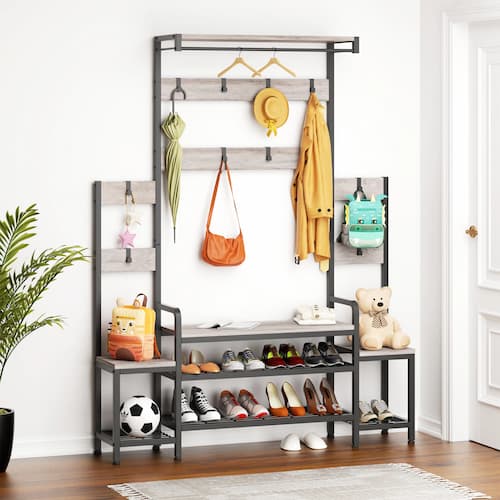 Amandine 55.5" W Hall Tree with Bench and Shoe Storage