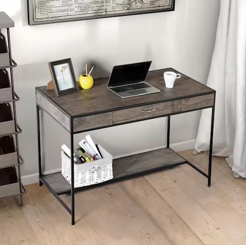 Blackburn 43.3 in. Rustic Brown Wood Top Metal Frame Computer Writing Desk