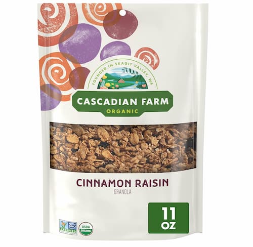 Cascadian Farm Organic Granola, Cinnamon Raisin Cereal, Resealable Pouch, 11 oz