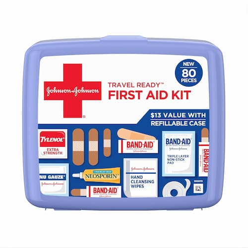 Johnson & Johnson Travel Ready Portable Emergency First Aid Kit 80-Piece