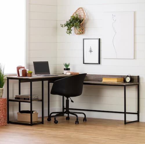 South Shore 64 in. L-Shaped Oak Camel Computer Desk