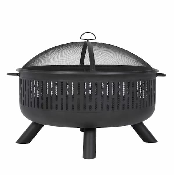 Allen + Roth 31.5-in W Black Steel Wood-Burning Fire Pit