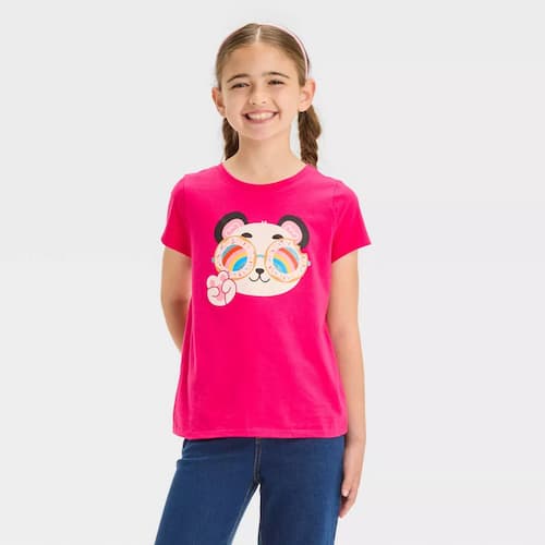 Girls' Short Sleeve Panda Graphic T-Shirt