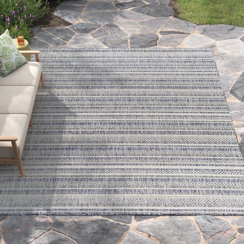 Kelly Clarkson Home Valentin Striped Blue/Charcoal Indoor/Outdoor Area Rug