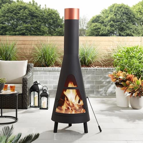 Mainstays 67” Tall Round Powder-Coated-Black Finish Steel Wood Burning Chiminea