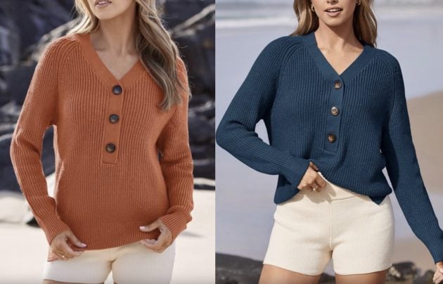 Women’s Long Sleeve Button Down Sweater only $14.39!