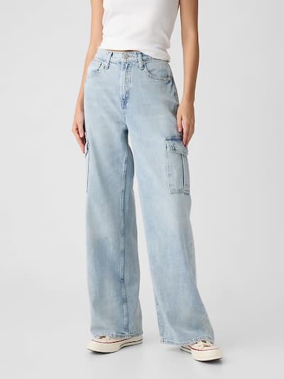 High Rise Wide-Leg Cargo Jeans