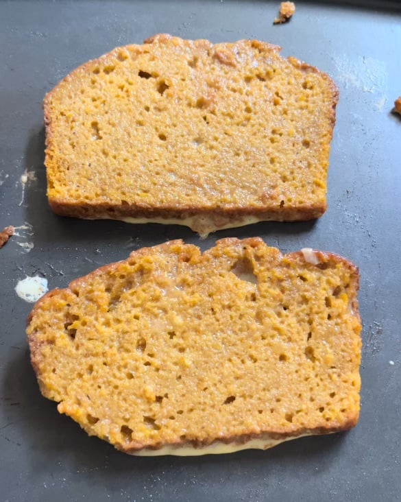 cooking pumpkin French bread on the griddle